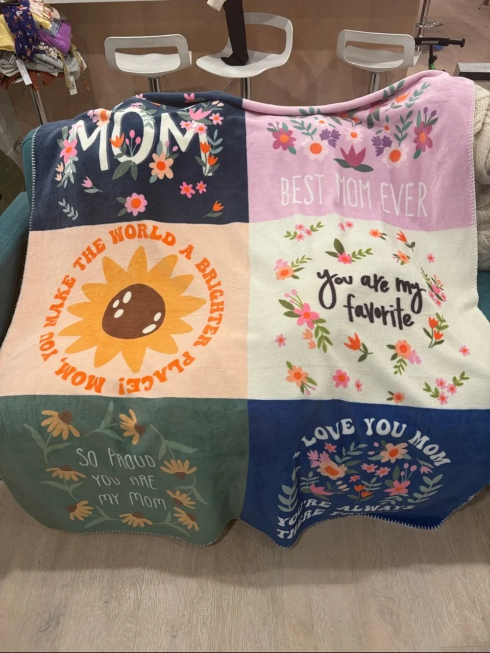 Floral Mom Patchwork Throw Blanket - Pink, Navy, Cream